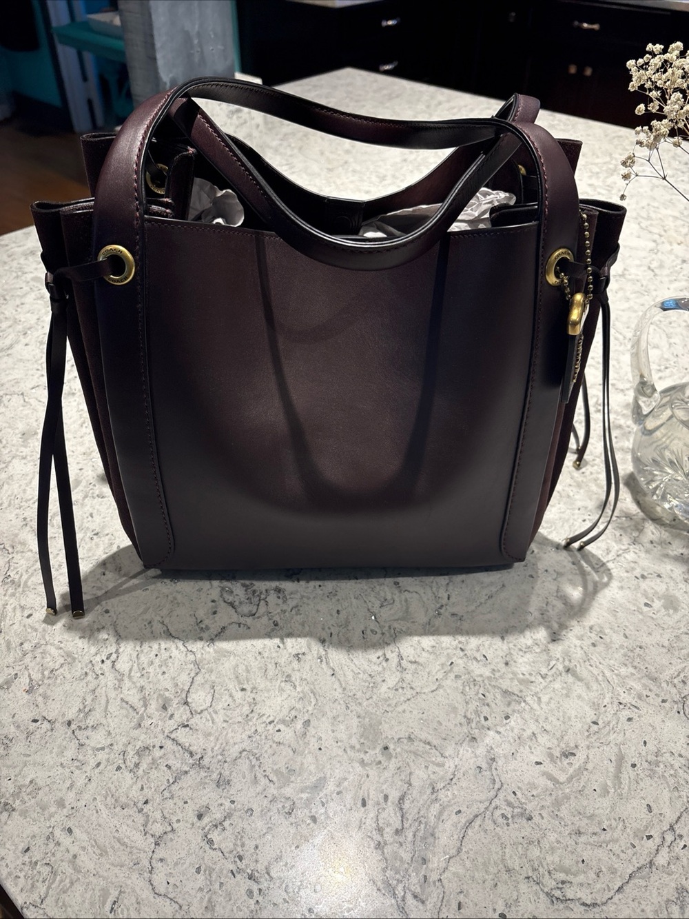 Coach Harmony Hobo bag-oxblood Leather And Suede With Gold Hardware